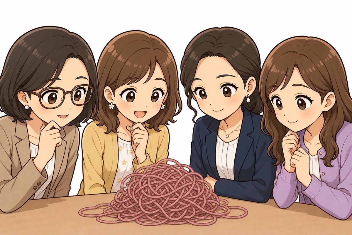 毛糸の詰まりをほどこうとしている女性